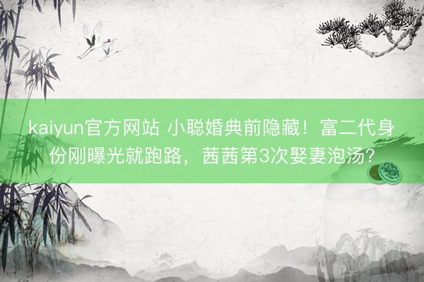 kaiyun官方网站 小聪婚典前隐藏！富二代身份刚曝光就跑路，茜茜第3次娶妻泡汤？